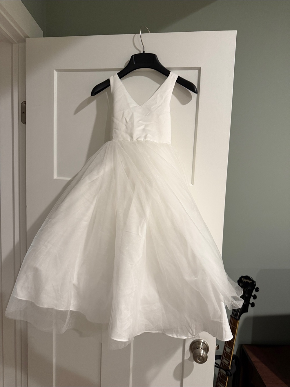 Azazie White V-Neck Tulle Flower Girl Dress